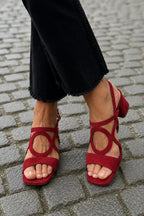 Aimee - Women's Block Heel Sandals with Circular Cut-Out Detail