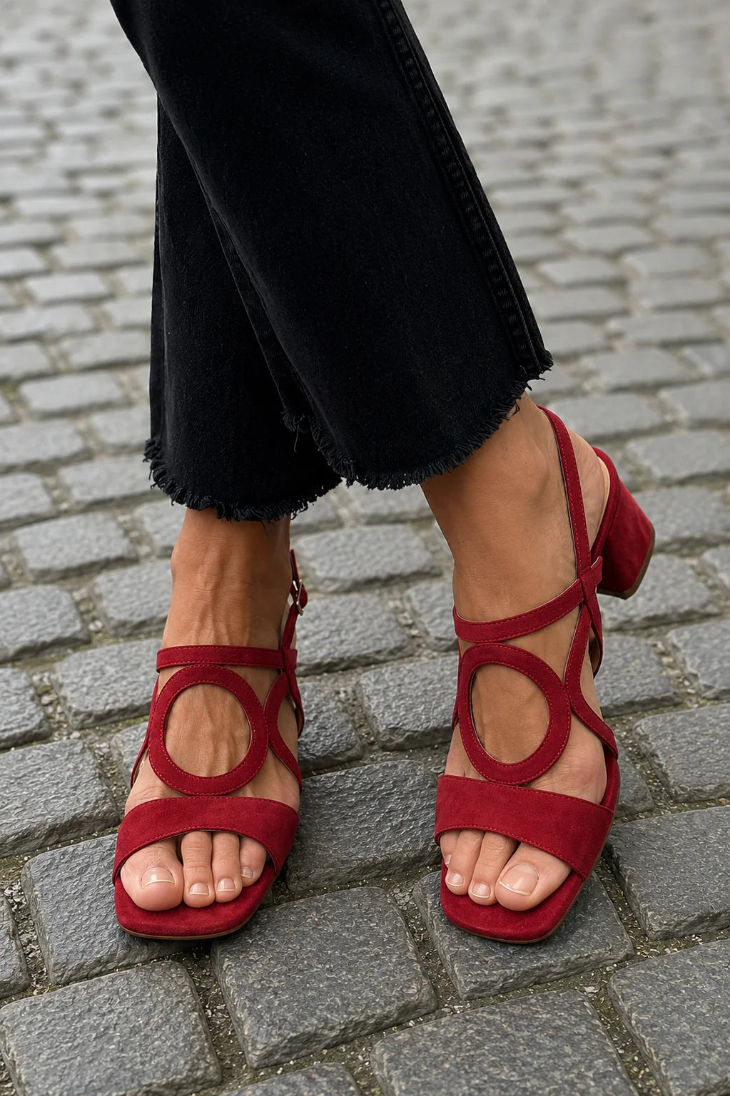 Aimee - Women's Block Heel Sandals with Circular Cut-Out Detail