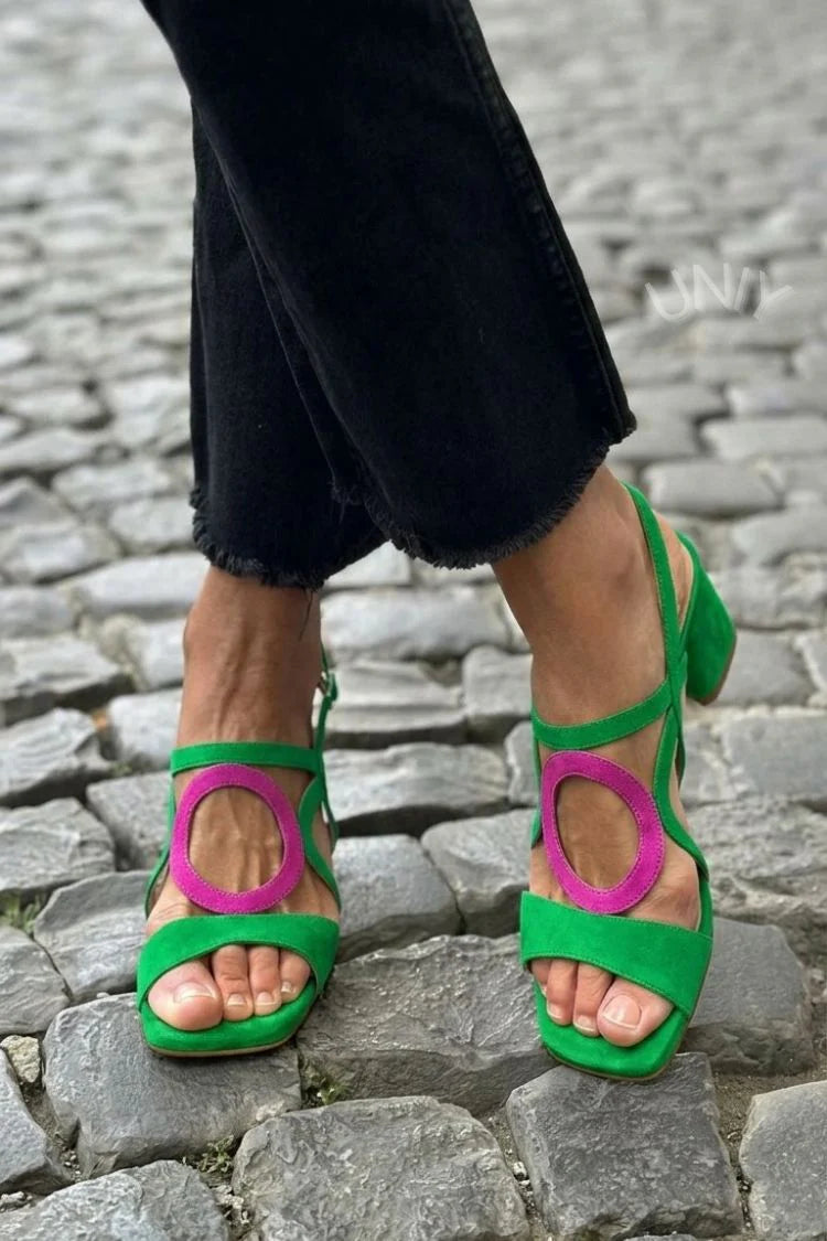 Aimee - Women's Block Heel Sandals with Circular Cut-Out Detail