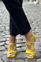Aimee - Women's Block Heel Sandals with Circular Cut-Out Detail
