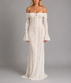 Alessandra - Women's Off-Shoulder Lace Maxi Dress with Bell Sleeves