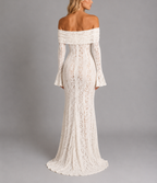 Alessandra - Women's Off-Shoulder Lace Maxi Dress with Bell Sleeves