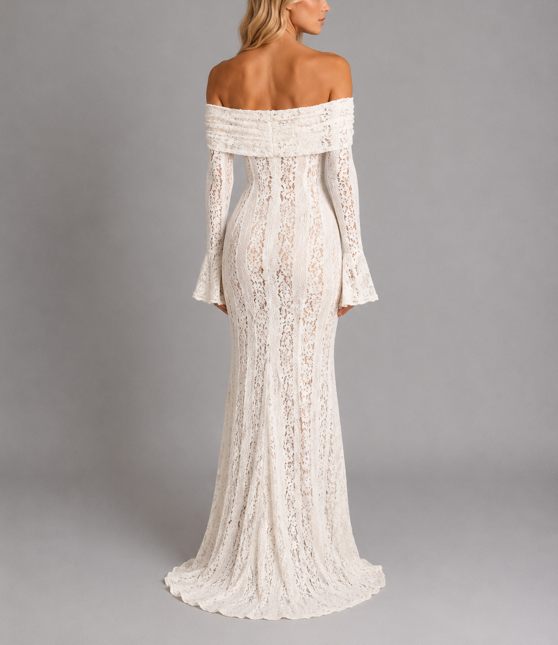 Alessandra - Women's Off-Shoulder Lace Maxi Dress with Bell Sleeves