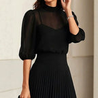 Alethea - Women's Sheer Sleeve Pleated Midi Dress Set