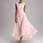 Alina - Women's Cowl Neck Ruched Waist Chiffon Midi Dress