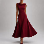 Alina - Women's Cowl Neck Ruched Waist Chiffon Midi Dress