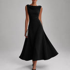 Alina - Women's Cowl Neck Ruched Waist Chiffon Midi Dress