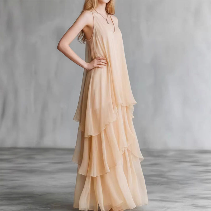 Arya - Women's Loose Fit Ruffle Chiffon Maxi Dress