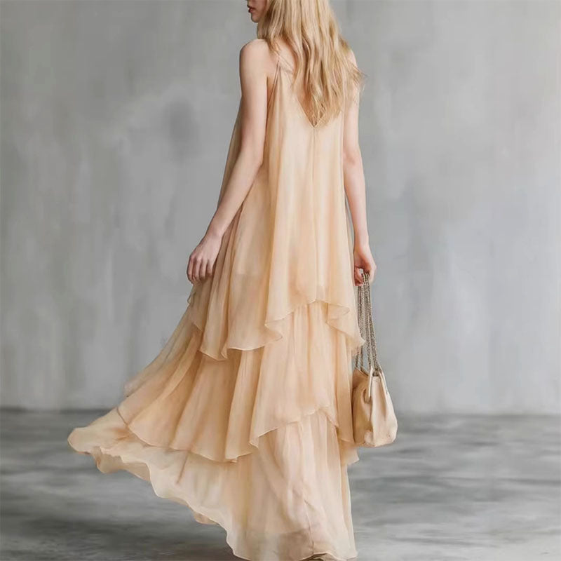 Arya - Women's Loose Fit Ruffle Chiffon Maxi Dress
