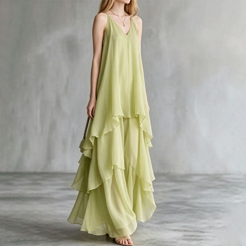Arya - Women's Loose Fit Ruffle Chiffon Maxi Dress