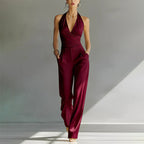 Avery - Women's Sleeveless V-Neck Wide-Leg White Jumpsuit