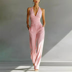Avery - Women's Sleeveless V-Neck Wide-Leg White Jumpsuit