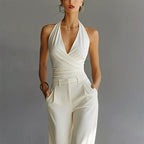 Avery - Women's Sleeveless V-Neck Wide-Leg White Jumpsuit