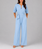 Celeste - Women's Wide-Leg Tie-Waist Jumpsuit