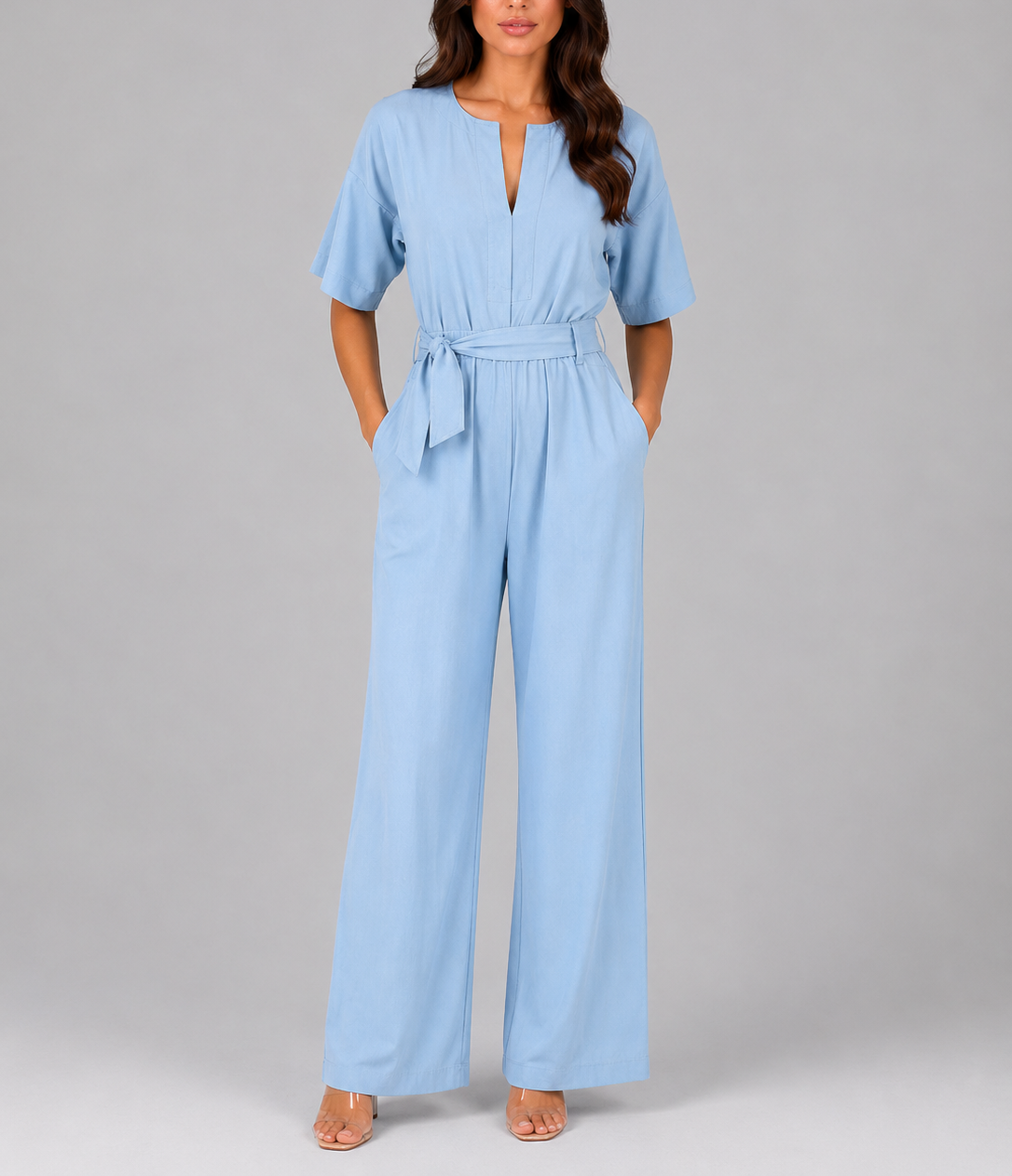 Celeste - Women's Wide-Leg Tie-Waist Jumpsuit
