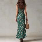 Celine - Smocked Ruffle Strap Vintage Floral Midi Dress