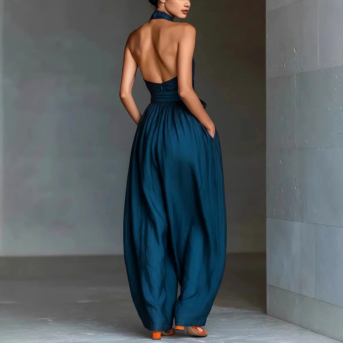 Cherry - Women's Halter Wide Leg Tie-Up Suit Set 6
