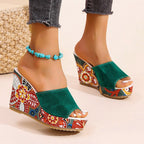 Isabel - Women's Bohemian Floral Print Wedge Sandals