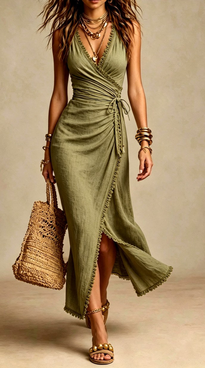Daphne - Women's Sleeveless Wrap Tie Maxi Dress