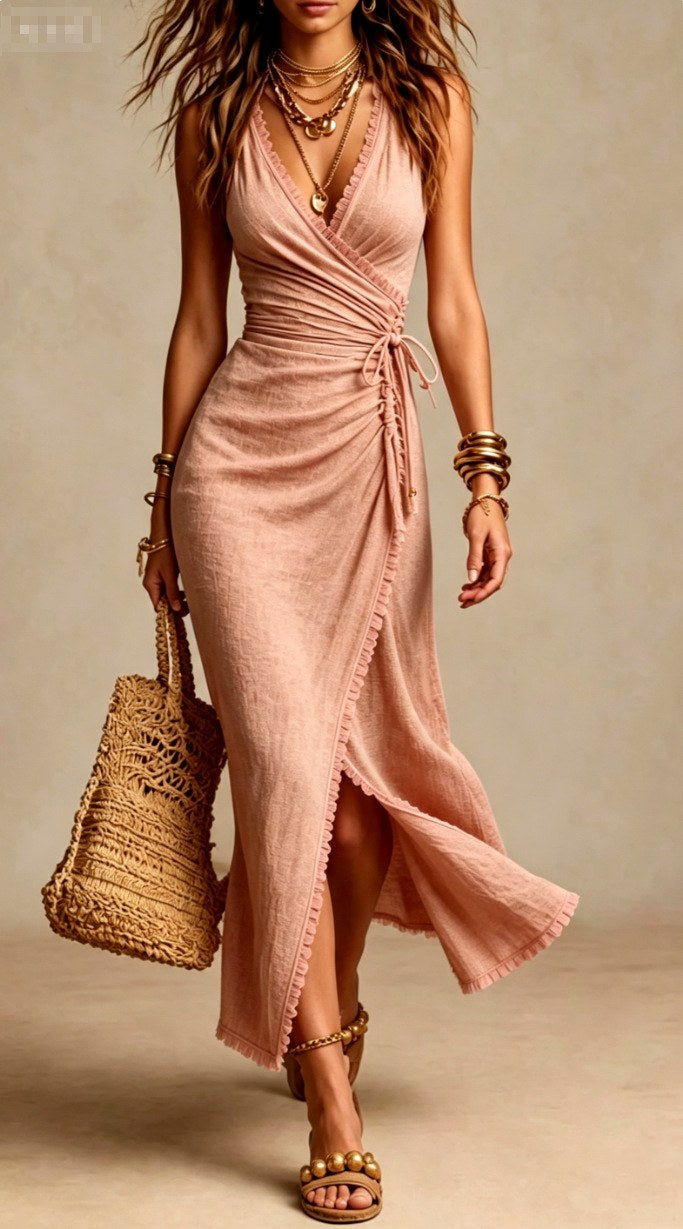 Daphne - Women's Sleeveless Wrap Tie Maxi Dress