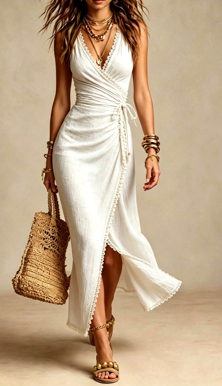 Daphne - Women's Sleeveless Wrap Tie Maxi Dress