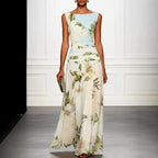 Dorothy - Women's Floral Boat Neck Maxi Dress