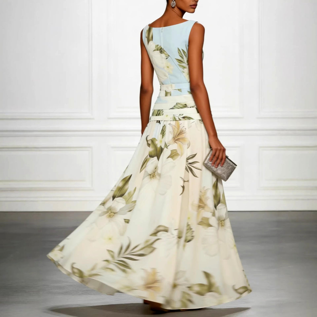 Dorothy - Women's Floral Boat Neck Maxi Dress