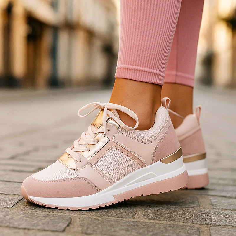 Elena - Women's Metallic Trim Wedge Platform Sneakers