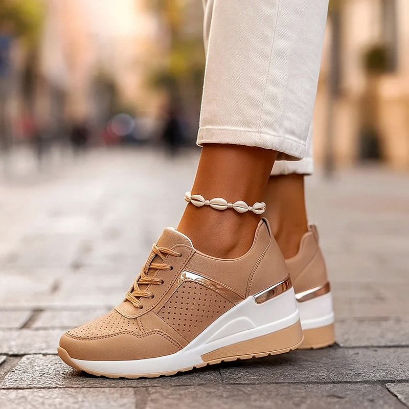 Elena - Women's Metallic Trim Wedge Platform Sneakers