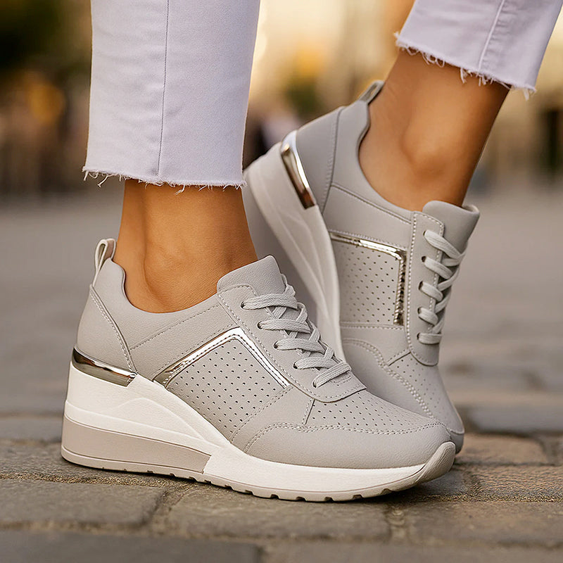 Elena - Women's Metallic Trim Wedge Platform Sneakers