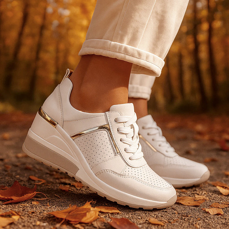 Elena - Women's Metallic Trim Wedge Platform Sneakers