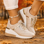 Elena - Women's Metallic Trim Wedge Platform Sneakers