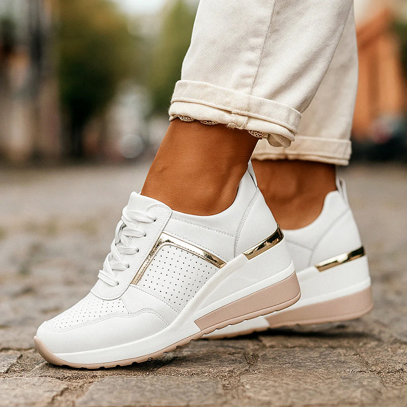 Elena - Women's Metallic Trim Wedge Platform Sneakers