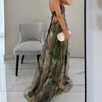 Emily - Women's Floral Printed Cutout Mesh Maxi Dress