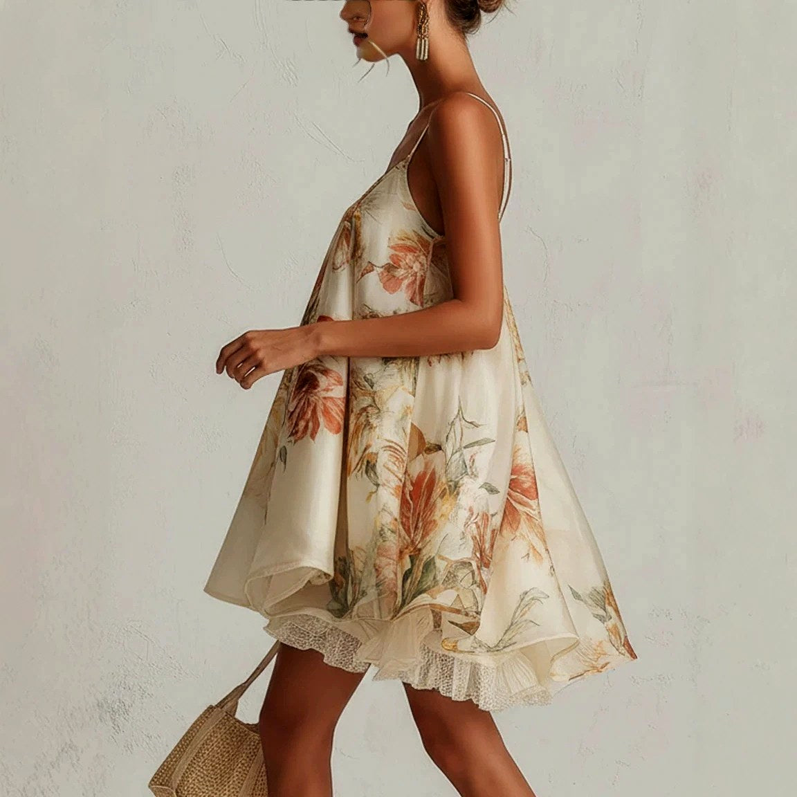 Evangelina - Women's Floral Spaghetti Strap Layered Mini Dress