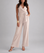 Evelyn - Women's Sleeveless Wrap Jumpsuit with Tie Waist