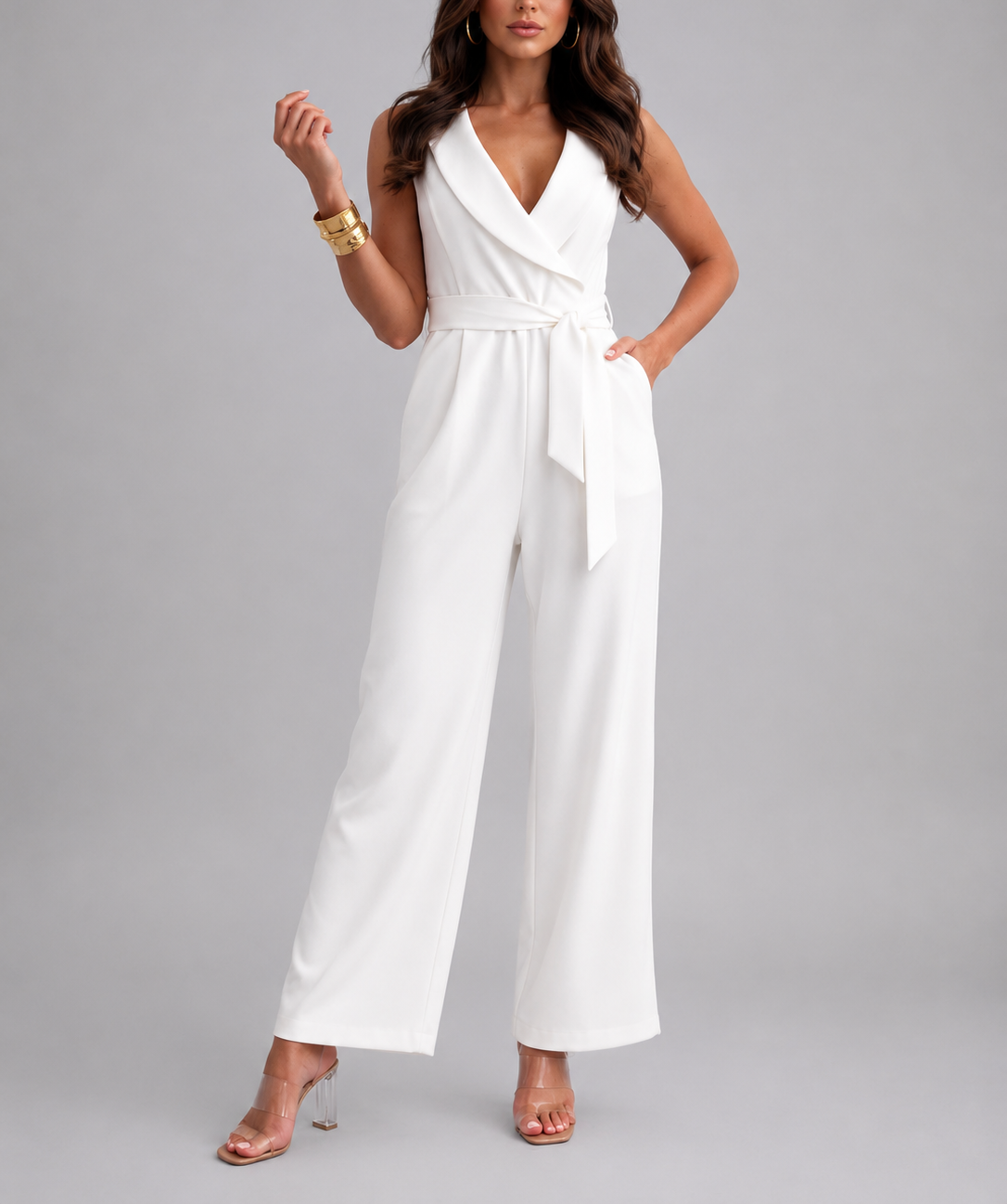 Evelyn - Women's Sleeveless Wrap Jumpsuit with Tie Waist