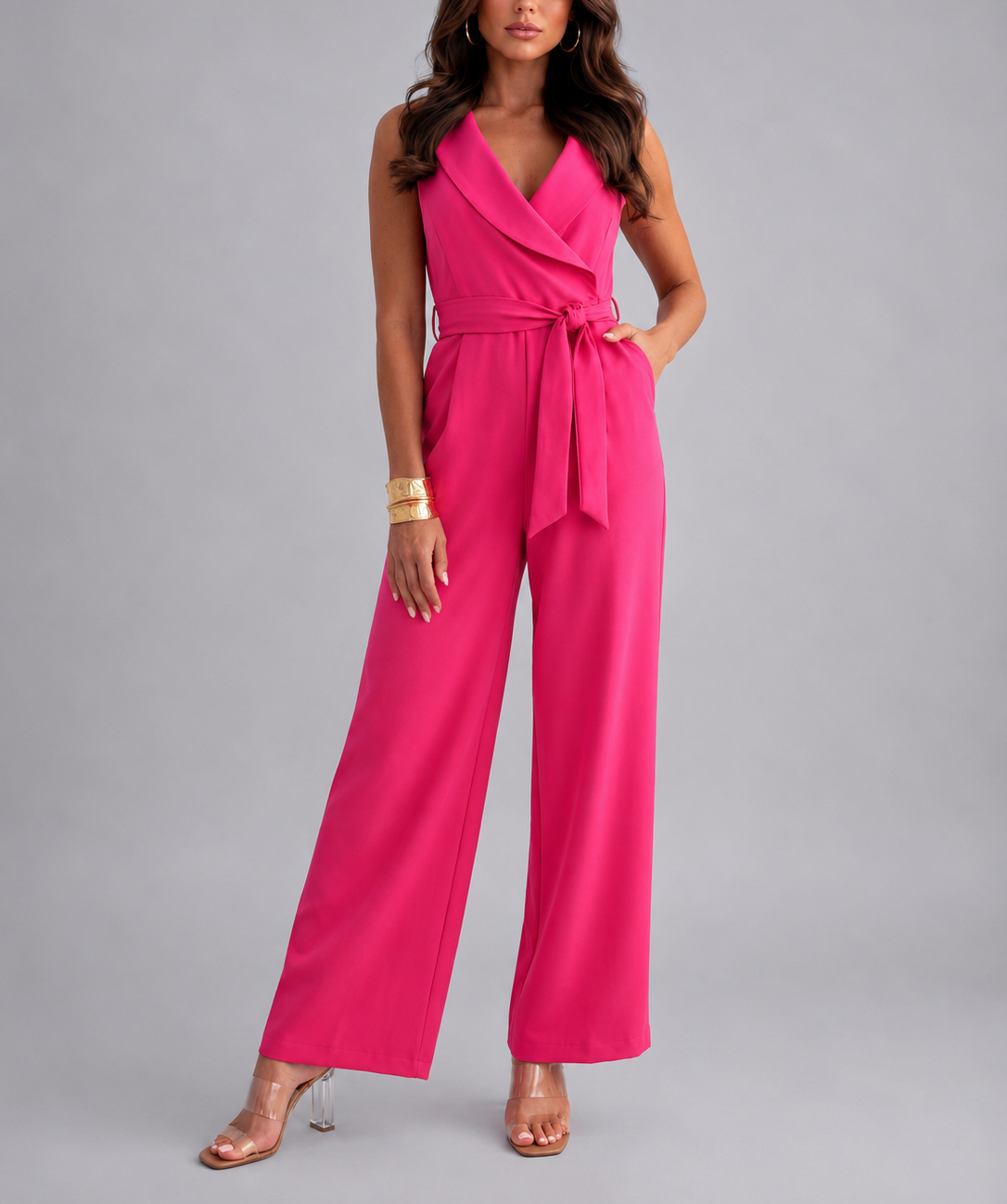 Evelyn - Women's Sleeveless Wrap Jumpsuit with Tie Waist