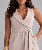 Evelyn - Women's Sleeveless Wrap Jumpsuit with Tie Waist