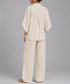 Hazel - Women's Button-Front Linen Tunic and Wide-Leg Trousers Set