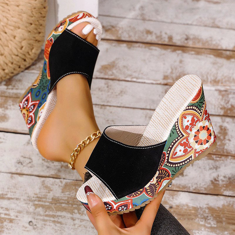 Isabel - Women's Bohemian Floral Print Wedge Sandals