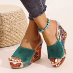 Isabel - Women's Bohemian Floral Print Wedge Sandals