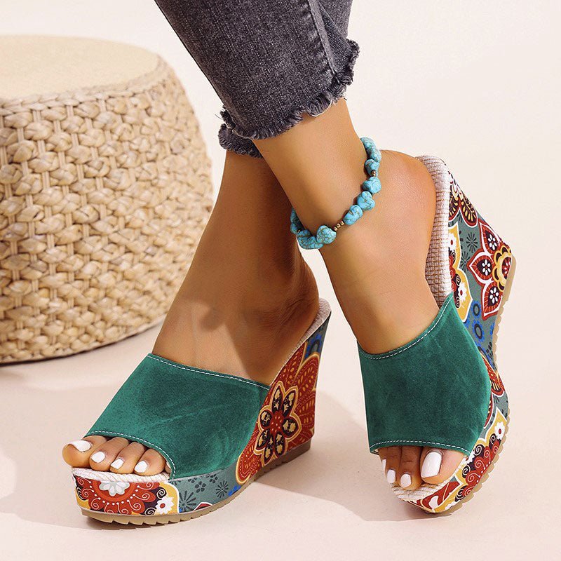 Isabel - Women's Bohemian Floral Print Wedge Sandals