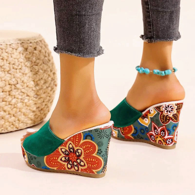 Isabel - Women's Bohemian Floral Print Wedge Sandals