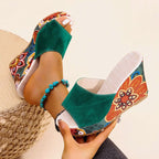 Isabel - Women's Bohemian Floral Print Wedge Sandals