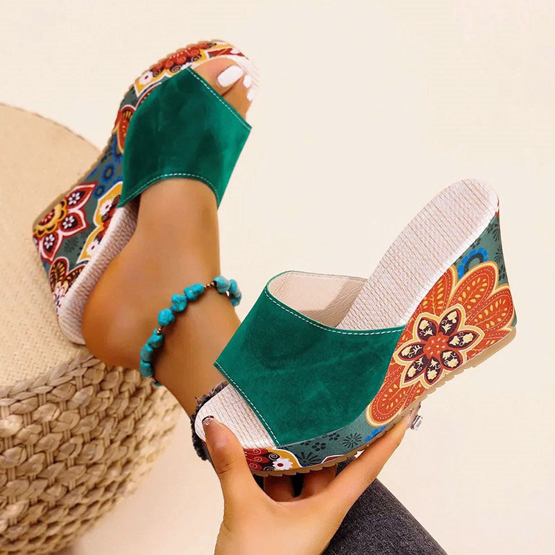 Isabel - Women's Bohemian Floral Print Wedge Sandals
