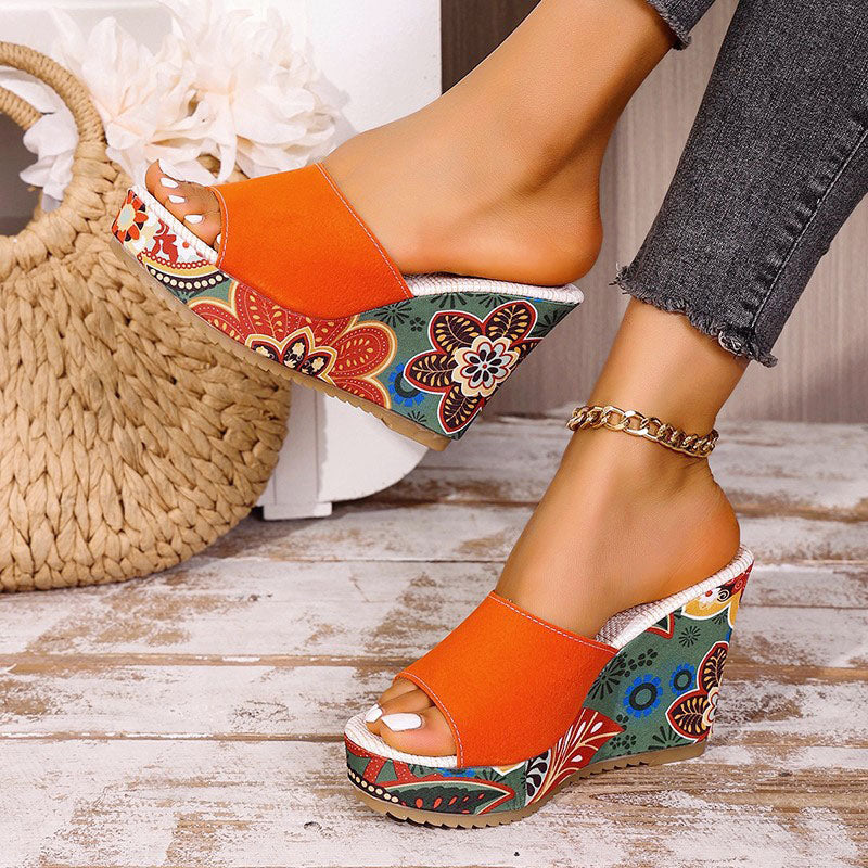 Isabel - Women's Bohemian Floral Print Wedge Sandals
