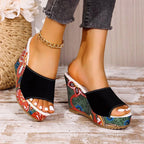 Isabel - Women's Bohemian Floral Print Wedge Sandals