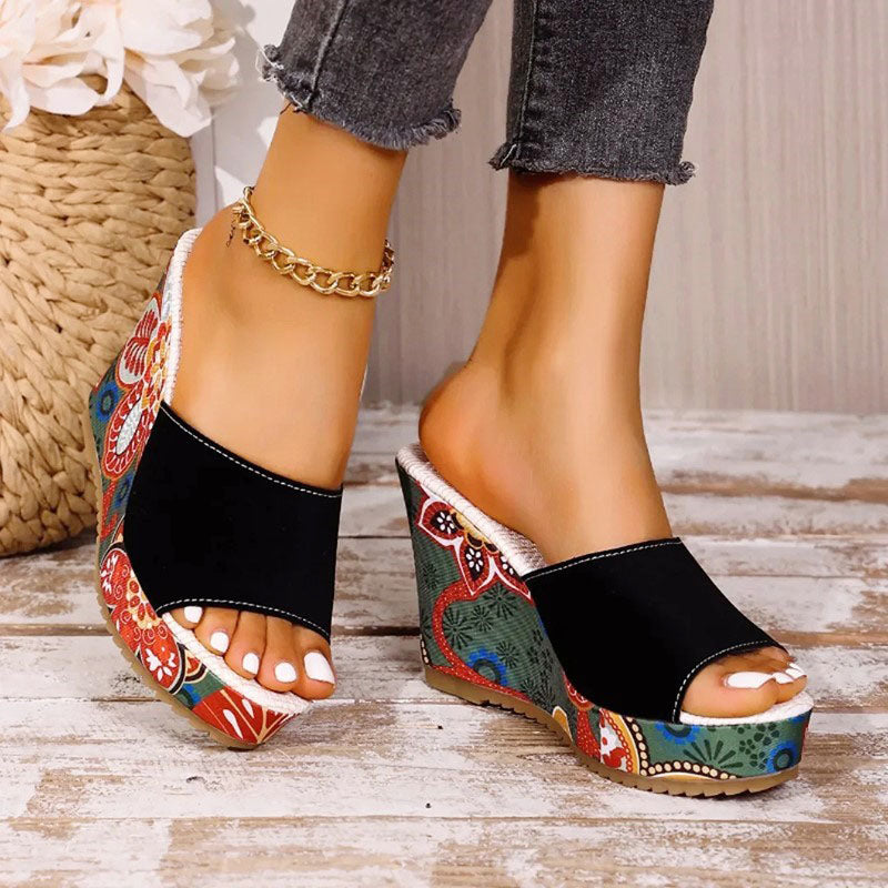 Isabel - Women's Bohemian Floral Print Wedge Sandals