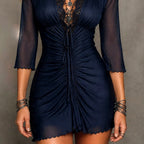 Jana - Women's Lace Trim Ruched Bodycon Mini Dress